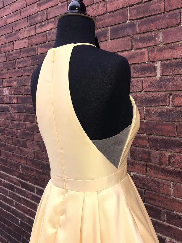 Luolandi Simple Satin Jewel Floor-length A-line Prom Dresses Solid Color Elegant Evening Dress Party Dress